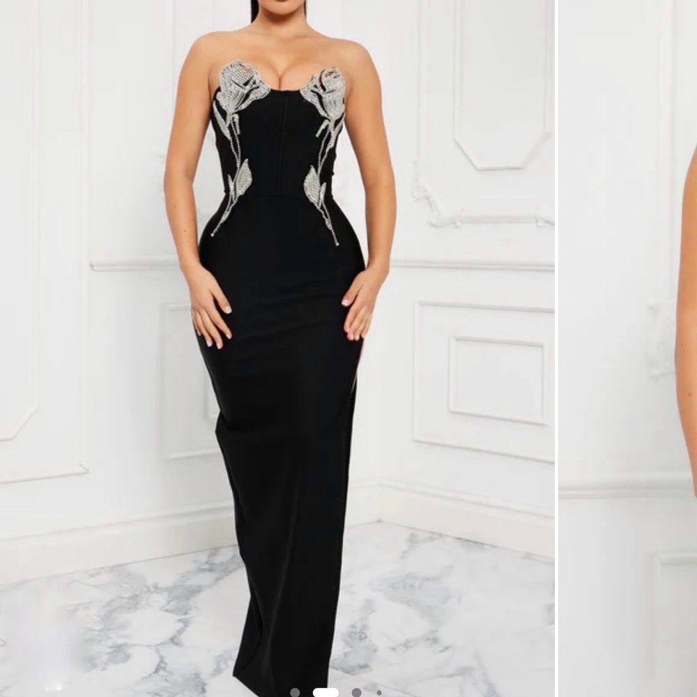 Fashion Nova Black and Silver Maxi Dress